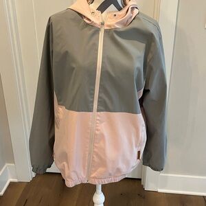 Women's Large Voyager Water Resistant Wind Breaker with hood - pink and gray